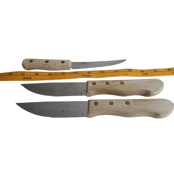 Lot 3 Vintage 4.5" Blade 2 Dansk 1 Old Homestead Steak Knives Wood Handles - Picture 1 of 10